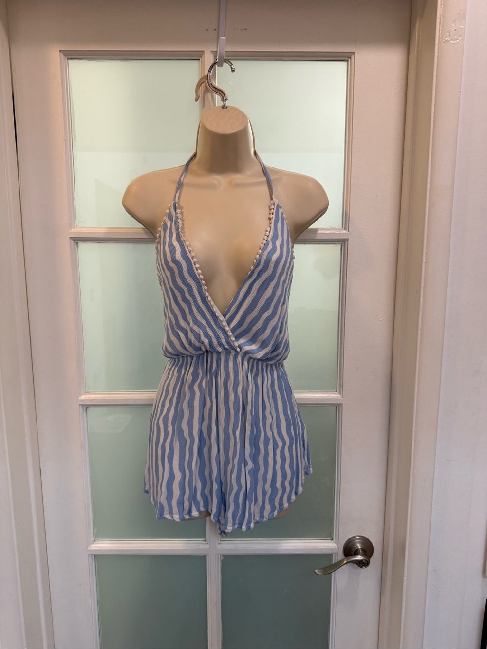Blue and White Striped Halter Romper - Kids